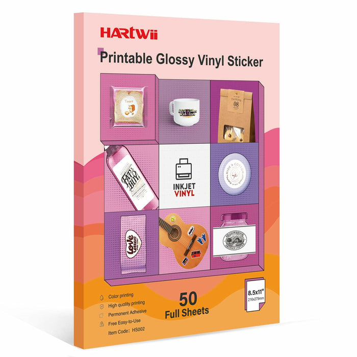 Hartwii Glossy Vinyl Sticker Paper 8.5x11in Letter Size 50 Sheets by Deal US