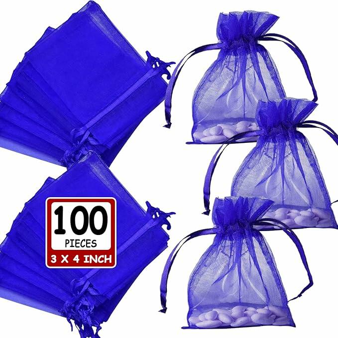 Ableme Deco Purple Organza Drawstring Bags 3x4 Inch 100 Pcs by Deal US