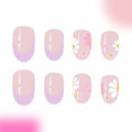 YOJIATOP Summer Press On Nails Short Oval Flower Design Purple Nude 24Pcs by Deal US