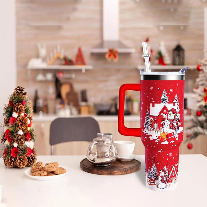 aiwkjdns 40oz Stainless Steel Merry Christmas Tumbler Handle Straw Red Snowman by Deal US