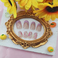 YOJIATOP Summer Press On Nails Short Oval Flower Design Purple Nude 24Pcs by Deal US