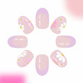 YOJIATOP Summer Press On Nails Short Oval Flower Design Purple Nude 24Pcs by Deal US