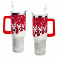 aiwkjdns 40oz Stainless Steel Merry Christmas Tumbler Handle Straw Red Snowman by Deal US