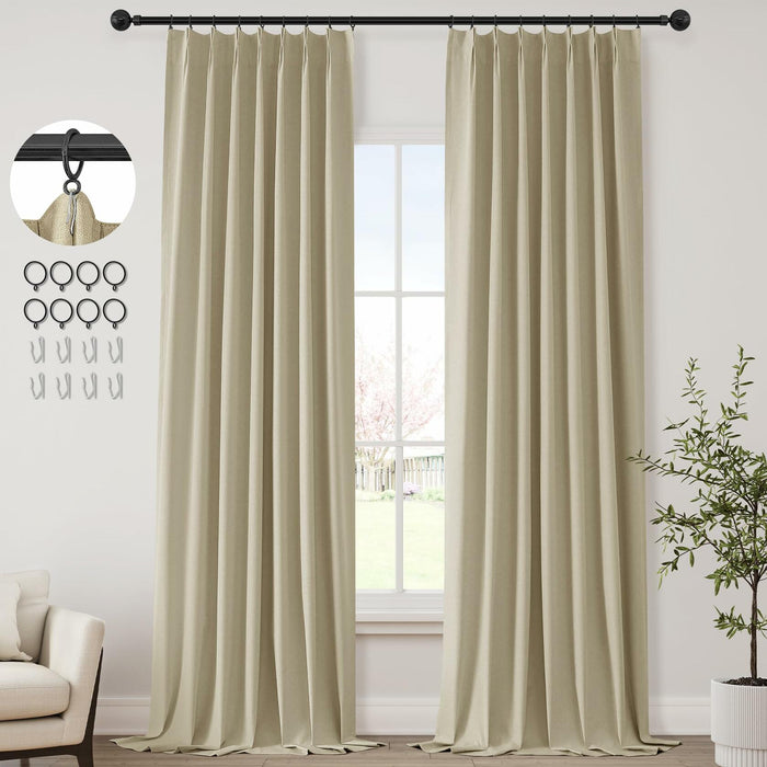 ChrisDowa Pinch Pleated Blackout Linen Curtains 40x102in Greyish Beige 2 Panels by Deal US