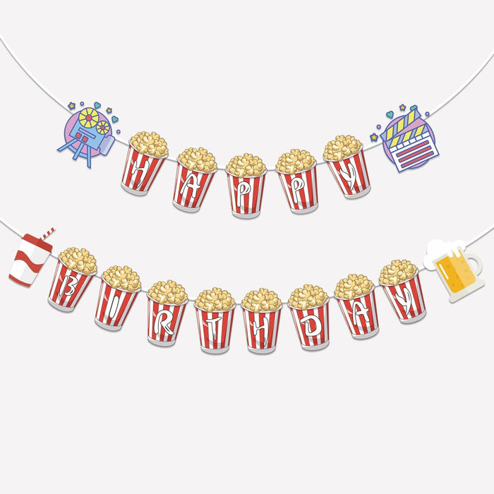 JIVELER Popcorn Happy Birthday Banner Movie Night Theme Multi-color Garland by Deal US