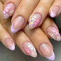 YOJIATOP Summer Press On Nails Short Oval Flower Design Purple Nude 24Pcs by Deal US