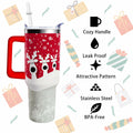 aiwkjdns 40oz Stainless Steel Merry Christmas Tumbler Handle Straw Red Snowman by Deal US