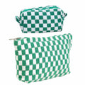 GUTGNK 2-Pack Large Checkered Knitted Makeup Bags Cosmetic Pouch Green White by Deal US