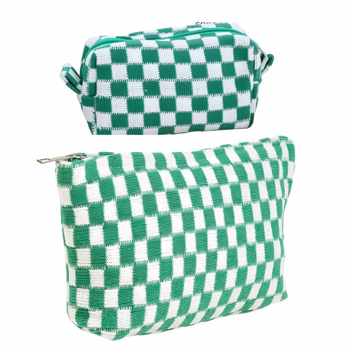 GUTGNK 2-Pack Large Checkered Knitted Makeup Bags Cosmetic Pouch Green White by Deal US