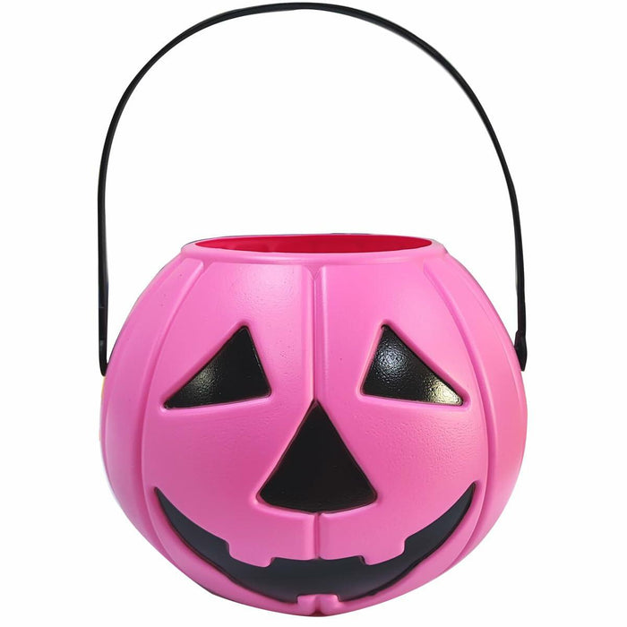 DQFAQYY Pink Pumpkin Bucket 7" Halloween Plastic Candy Bowl 7x7x5.5in by Deal US