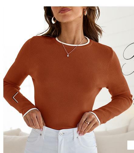 ZESICA Women's Long Sleeve Crewneck Slim Knit Tee Sweater Rust Size XL by Deal US