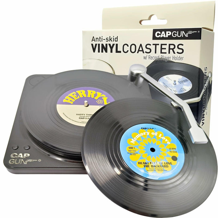 Sufcnire Retro Record Coasters with Vinyl Player Holder Set of 6 M2 Series by Deal US