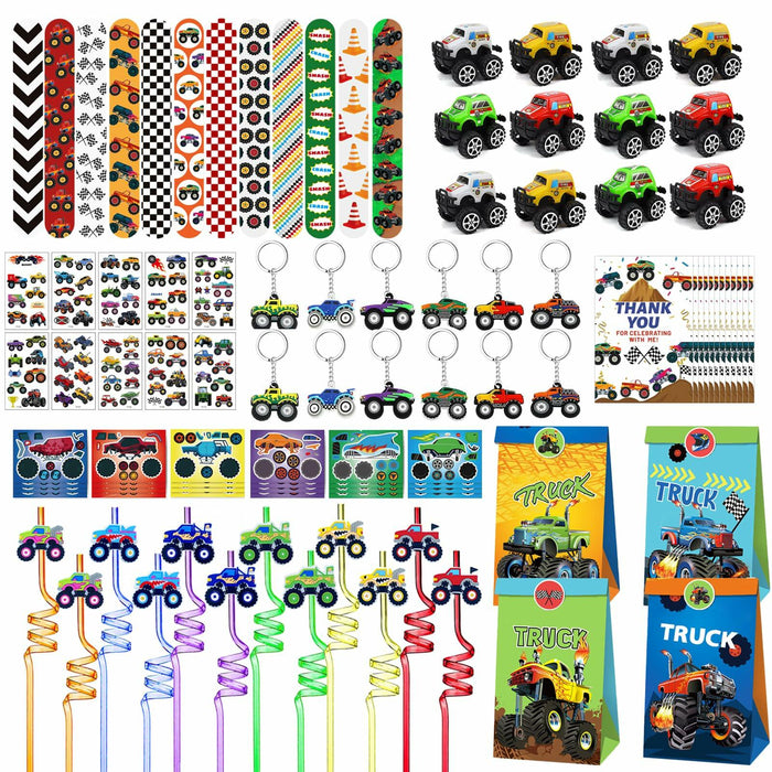 XIPEGPA Truck Party Favors Set - Keychains Slap Bracelets Stickers Straws by Deal US