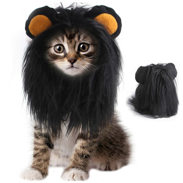ITESSY Cat Halloween Costume Black Lion Mane Wig Hat Size S by Deal US