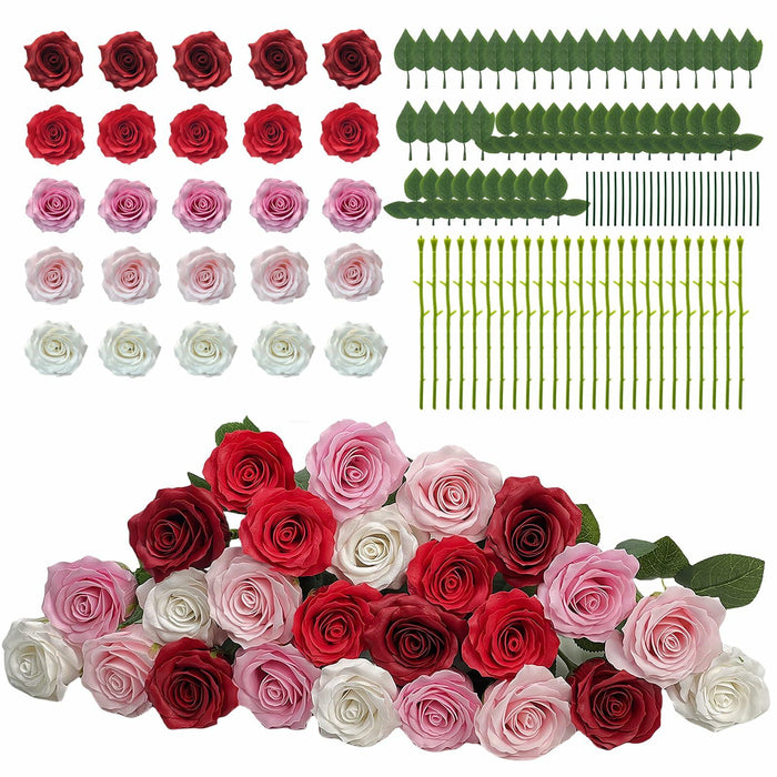 EIGHTOWN DIY Artificial Flowers Indoor 25 Pieces Red Pink Soap Material by Deal US