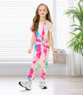 Hvididan Girls Tie Dye Twist Front Top & Sweatpants Set Rose Red Size 9-10Y by Deal US