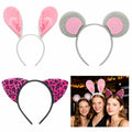Hoteam 3 Pcs Halloween Ear Headbands Pink Leopard Bunny Mouse Colorful by Deal US