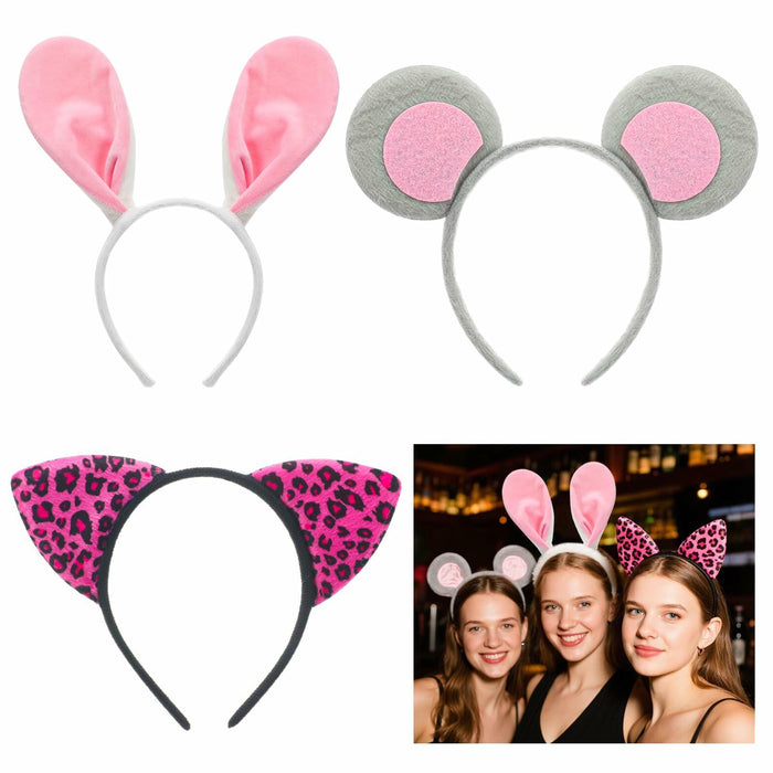Hoteam 3 Pcs Halloween Ear Headbands Pink Leopard Bunny Mouse Colorful by Deal US