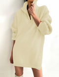ZESICA Womens Sweater Dress Long Sleeve Quarter Zip V Neck Cream Size L by Deal US