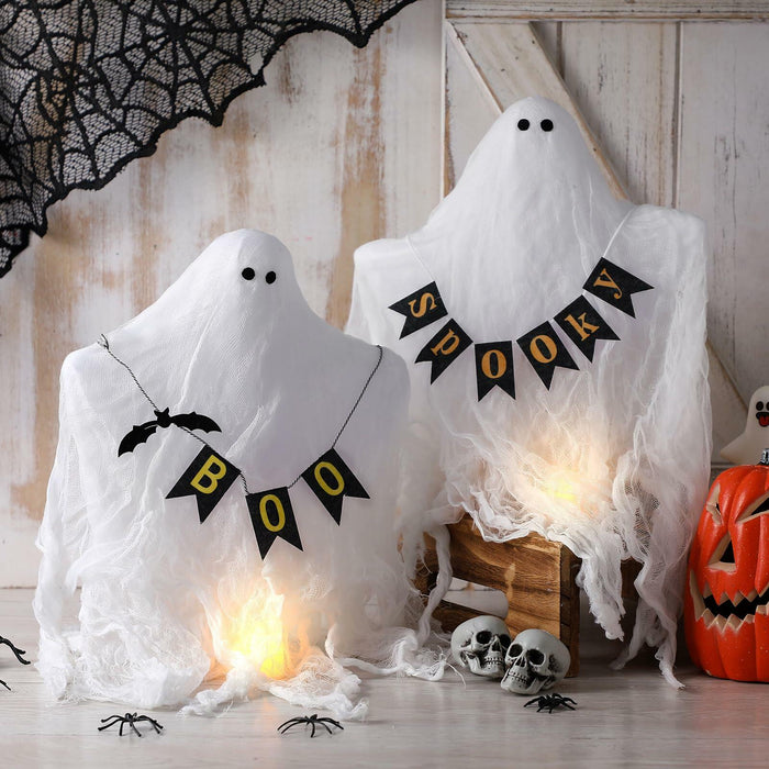 Janinka 2 Pcs Mesh Halloween Ghost Decorations Spooky White Centerpiece by Deal US