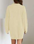 ZESICA Womens Sweater Dress Long Sleeve Quarter Zip V Neck Cream Size L by Deal US