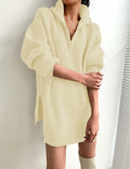 ZESICA Womens Sweater Dress Long Sleeve Quarter Zip V Neck Cream Size L by Deal US