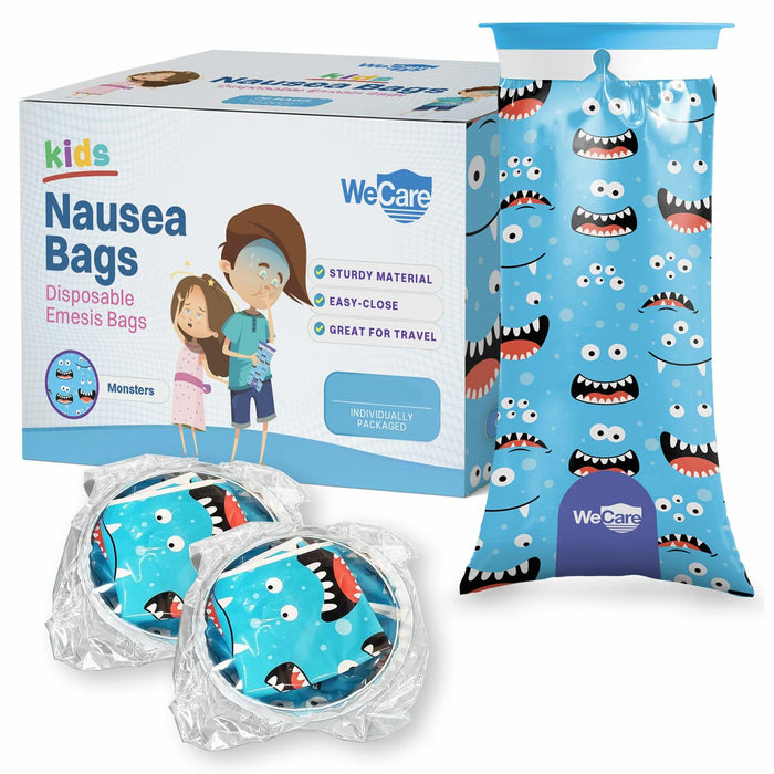 WECARE Kids Vomit Bags 5 Pack Disposable Leak Proof Self Sealing Monster Print by Deal US