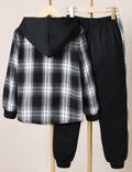 FERWANG Boys 2PC Plaid Hoodie & Jogger Set Black Size 5-6 Years by Deal US