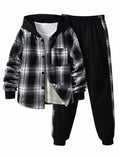 FERWANG Boys 2PC Plaid Hoodie & Jogger Set Black Size 5-6 Years by Deal US