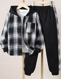 FERWANG Boys 2PC Plaid Hoodie & Jogger Set Black Size 5-6 Years by Deal US