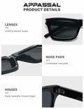 Appassal Retro Rectangular Sunglasses Unisex Black/Dark Gray AP3752 Open Box by Deal US