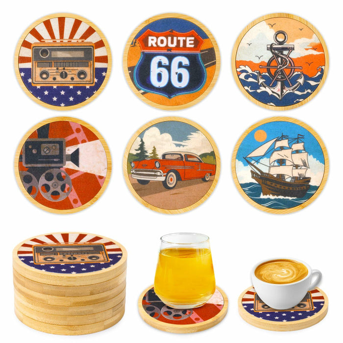 Leokawin Wood Coasters Set of 6 4 Inch Vintage Brown Drink Absorbent by Deal US