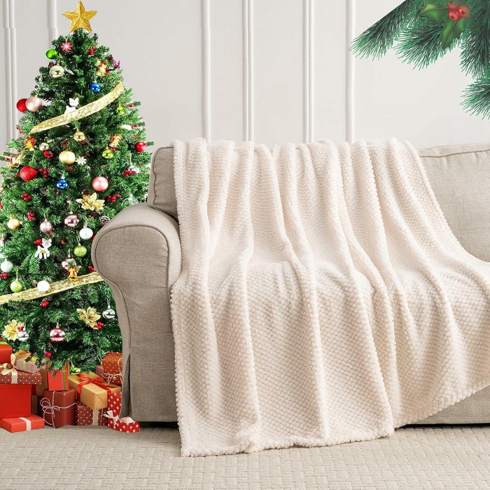 Jungle Star 3 Layer Jacquard Fleece Throw Blanket 50x70 Inch Wave Beige by Deal US