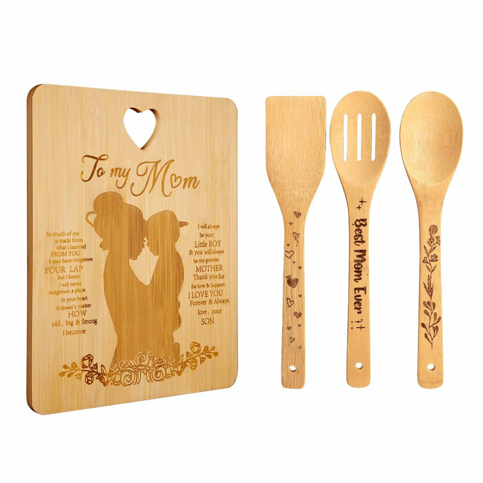 MCJC Bamboo Cutting Board & Kitchen Utensil Set Heart Design Mom Gifts One Size by Deal US