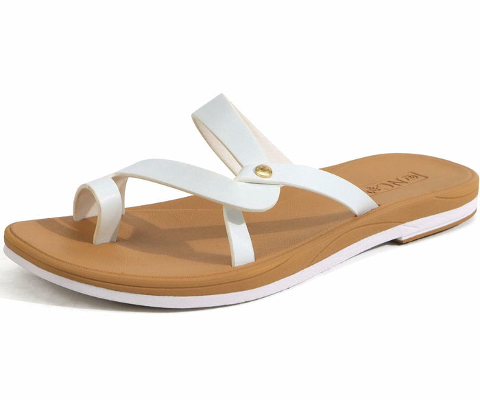 ONCAI Women's Slide Sandals Cross Strappy Open Toe White Khaki Size 11 by Deal US