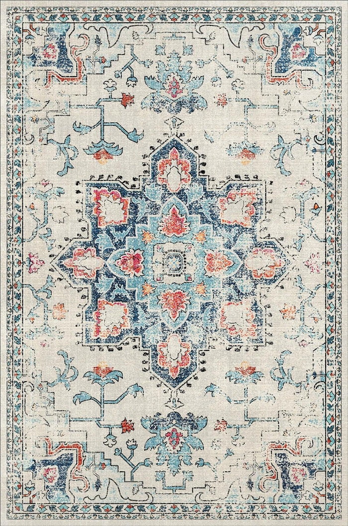 Puremy 2x3 Vintage Boho Entryway Rug Non Slip Low Pile Floral Cream by Deal US