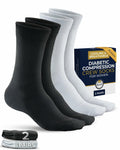 Pembrook Diabetic Compression Crew Socks Women 2 Pairs Black/White Size L by Deal US