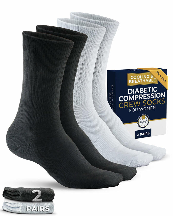 Pembrook Diabetic Compression Crew Socks Women 2 Pairs Black/White Size L by Deal US