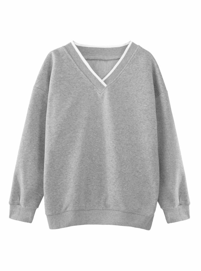 Hilinker Womens V Neck Oversized Sweatshirt Long Sleeve Grey Size S by Deal US