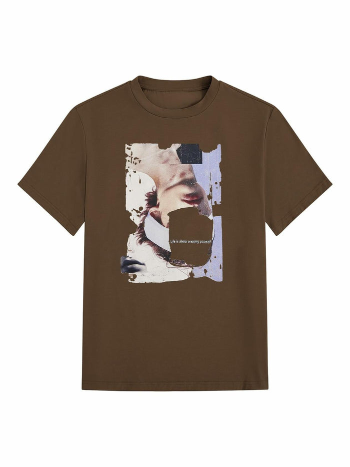 SOLY HUX Men's Graphic Letter Print Short Sleeve T-Shirt Brown Size S by Deal US