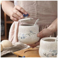 YMYL Ceramic Sugar Bowl Set 2 Blue Floral 13.5oz with Lid & Spoon Retro by Deal US