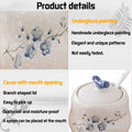 YMYL Ceramic Sugar Bowl Set 2 Blue Floral 13.5oz with Lid & Spoon Retro by Deal US