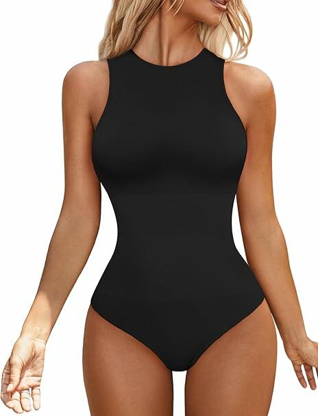 ALLBASE Women's Sleeveless Racerback Halter Bodysuit Black Size M by Deal US