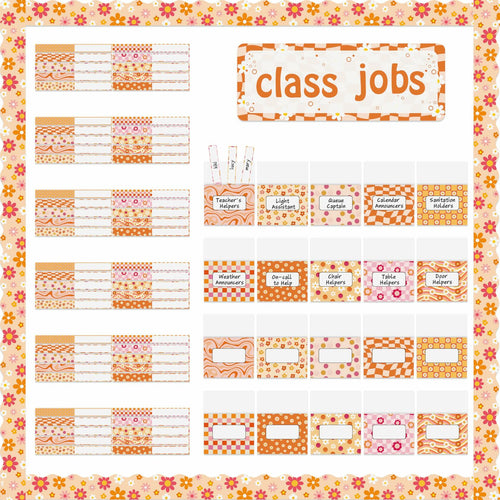 WATINC 97pcs Classroom Jobs Bulletin Board Set Groovy Orange Style by Deal US