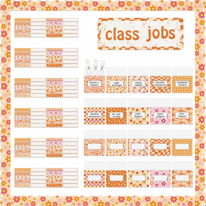 WATINC 97pcs Classroom Jobs Bulletin Board Set Groovy Orange Style by Deal US