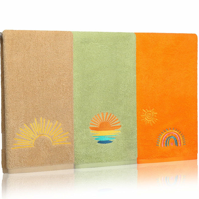 Fanfanwin Boho Embroidered Cotton Hand Towels 14x29 Inch Sun Moon Rainbow 3 Pc by Deal US