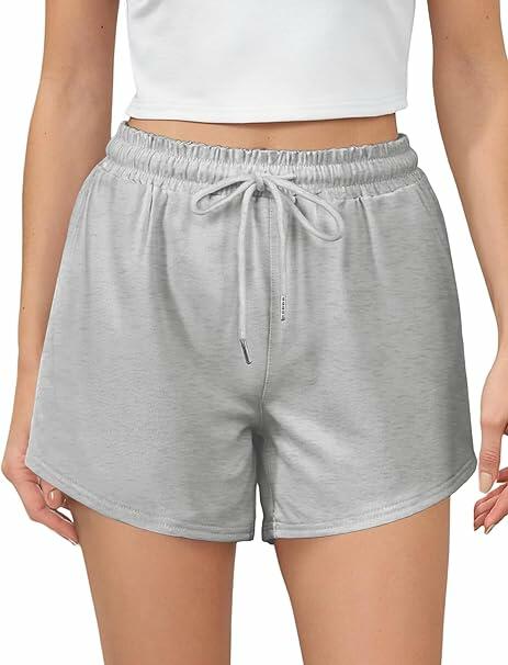 luvamia Women's Pull On Elastic Waist Drawstring Grey Shorts Size M by Deal US