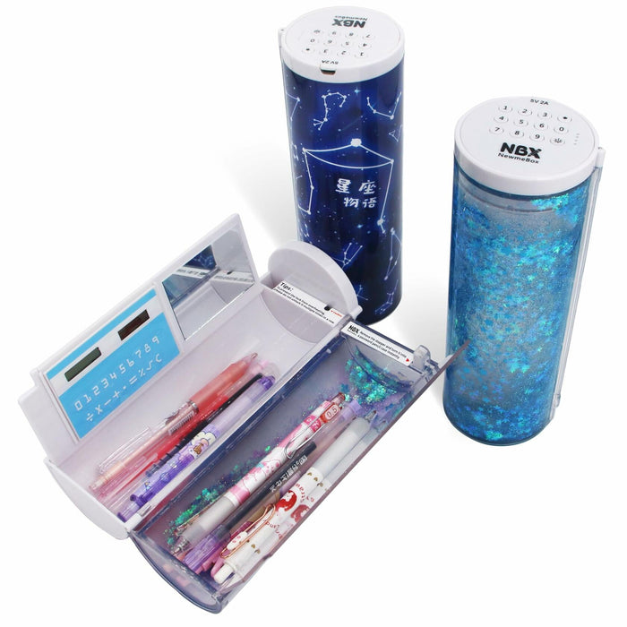 NBX NewmeBox Quicksand Pencil Case with Calculator & Mirror Purple Sakura Night by Deal US