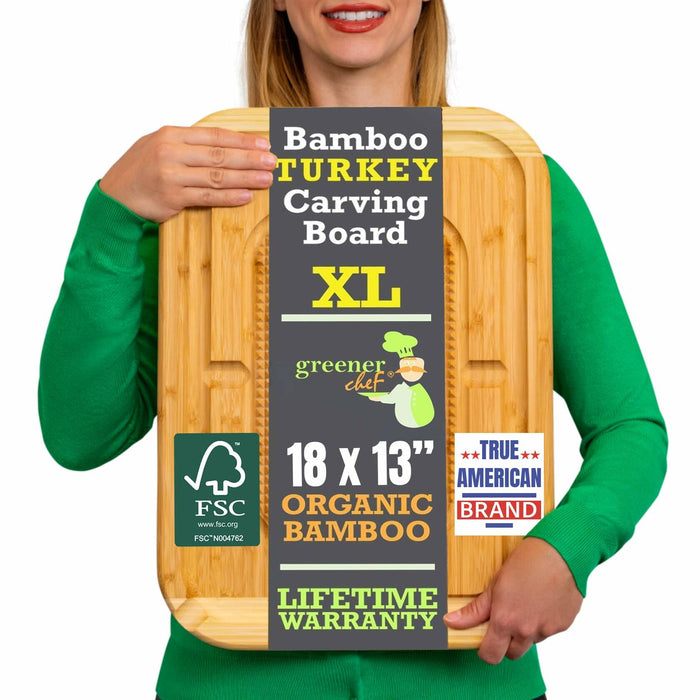 GREENER CHEF 18" XL Organic Turkey Carving Board Wooden Butcher Block by Deal US