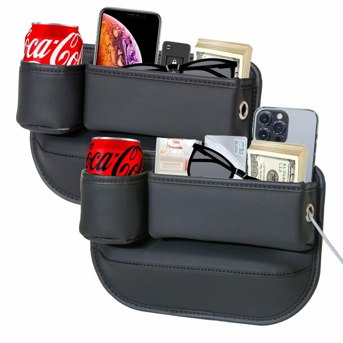 INTMOOD 2 Pack Car Seat Gap Organizer Leather Cup Holder Storage Box Black by Deal US